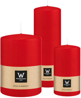 Cilinderkaarsen/stompkaarsen - set van 3 - rood - 7x13/10x15/7x20 cm