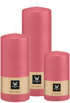 Cilinderkaarsen/stompkaarsen - set van 3 - roze - 6x12/7x15/7x20 cm