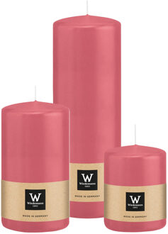 Cilinderkaarsen/stompkaarsen - set van 3 - roze - 6x8/7x13/7x20 cm