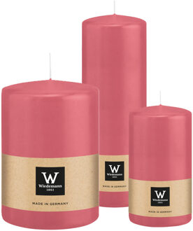 Cilinderkaarsen/stompkaarsen - set van 3 - roze - 7x13/10x15/7x20 cm
