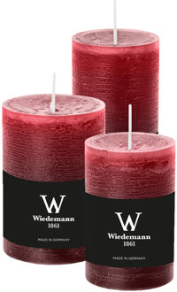 Cilinderkaarsen/stompkaarsen - set van 3 - rustieke kaars - bordeaux rood - 6x9/6x12/7x10 cm