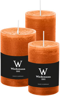 Cilinderkaarsen/stompkaarsen - set van 3 - rustieke kaars - cognac - 6x9/6x12/7x10 cm