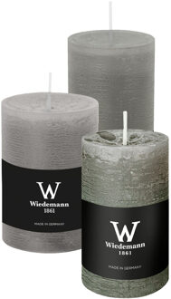 Cilinderkaarsen/stompkaarsen - set van 3 - rustieke kaars - lichtgrijs - 6x9/6x12/7x10 cm