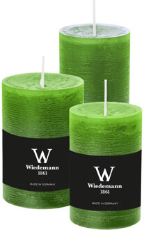 Cilinderkaarsen/stompkaarsen - set van 3 - rustieke kaars - lichtgroen - 6x9/6x12/7x10 cm