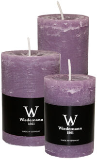 Cilinderkaarsen/stompkaarsen - set van 3 - rustieke kaars - lila paars - 6x9/6x12/7x10 cm