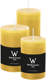Cilinderkaarsen/stompkaarsen - set van 3 - rustieke kaars - okergeel - 6x9/6x12/7x10 cm