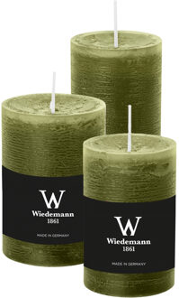 Cilinderkaarsen/stompkaarsen - set van 3 - rustieke kaars - olijfgroen - 6x9/6x12/7x10 cm