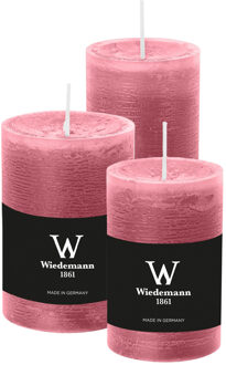 Cilinderkaarsen/stompkaarsen - set van 3 - rustieke kaars - oudroze - 6x9/6x12/7x10 cm