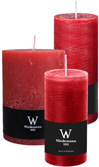 Cilinderkaarsen/stompkaarsen - set van 3 - rustieke kaars - rood - 10x14/7x16/6x12 cm