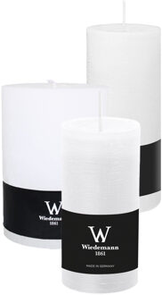 Cilinderkaarsen/stompkaarsen - set van 3 - rustieke kaars - wit - 10x14/7x16/6x12 cm
