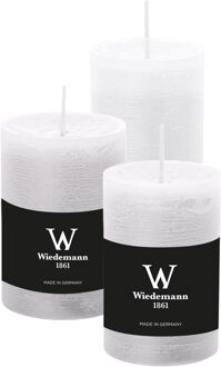 Cilinderkaarsen/stompkaarsen - set van 3 - rustieke kaars - wit - 6x9/6x12/7x10 cm