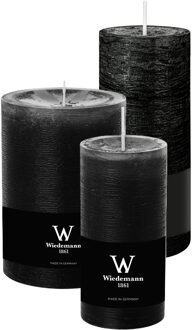 Cilinderkaarsen/stompkaarsen - set van 3 - rustieke kaars - zwart - 10x14/7x16/6x12 cm