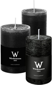 Cilinderkaarsen/stompkaarsen - set van 3 - rustieke kaars - zwart - 6x9/6x12/7x10 cm
