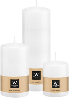 Cilinderkaarsen/stompkaarsen - set van 3 - wit - 6x8/7x13/7x20 cm