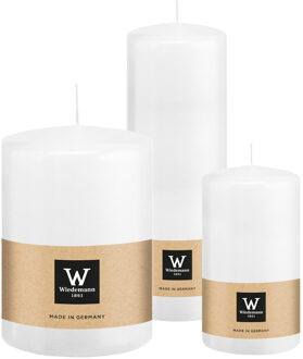 Cilinderkaarsen/stompkaarsen - set van 3 - wit - 7x13/10x15/7x20 cm