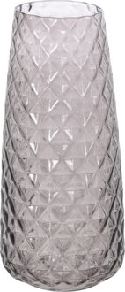 Cilindervaas gestipt/geribbeld glas grijs 10 x 21 cm