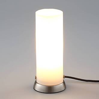 Cilindervormige tafellamp Andrew van glas wit, mat nikkel