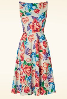 Cindi Floral swing jurk in crème Creme/Multicolour