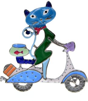 Cindy Xiang Leuke Kat Kitty Fish Broches Voor Vrouwen Cartoon Stijl Motorfiets Pin Badages 5 Kleuren Beschikbaar blauw