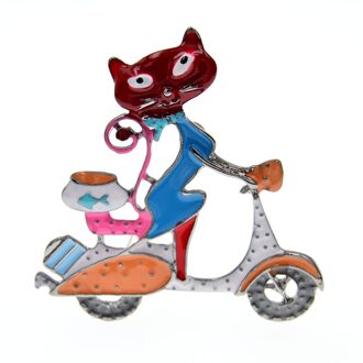 Cindy Xiang Leuke Kat Kitty Fish Broches Voor Vrouwen Cartoon Stijl Motorfiets Pin Badages 5 Kleuren Beschikbaar bruin
