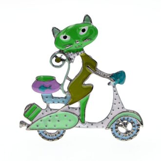 Cindy Xiang Leuke Kat Kitty Fish Broches Voor Vrouwen Cartoon Stijl Motorfiets Pin Badages 5 Kleuren Beschikbaar groen