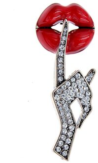 Cindy Xiang Worden Rustige Gebaar Broche Rhinestone Hand Red Lip Pin Mode Sieraden Vrouwen En Mannen Pak Accessoires goud