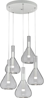 CINQUE LED Hanglamp - Cinque Cipera - 5 Lichtpunten van 5.6 Watt - Dimbaar - Aanpasbare Lichtkleur - Hoogte Aanpasbaar - Mat Wit - Metaal Zeer Warm Wit;Warm wit;Natuurlijk wit