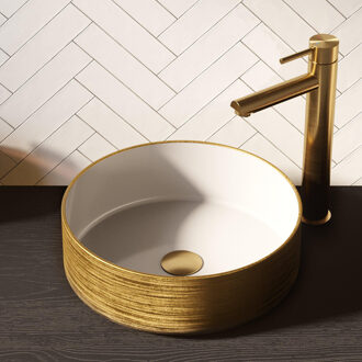Circle waskom - 36x36cm - rond - keramiek - hoogglans wit en goud WK-CC36ROHWGO Wit Gold glans