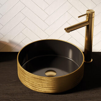 Circle waskom - 36x36cm - rond - keramiek - mat zwart en goud WK-CC36ROMZGO Black Gold mat