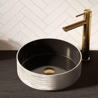 Circle waskom - 36x36cm - rond - keramiek - mat zwart en zilver WK-CC36ROMZZI Black Silver mat