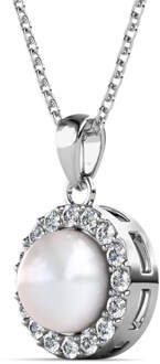 Cirkelvormige parelhangers - zilver en kristal - One Size