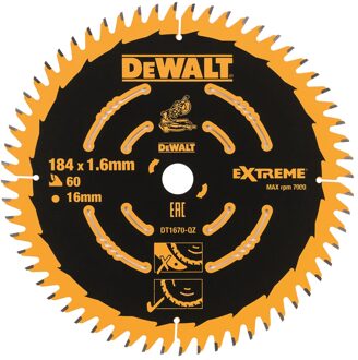 Cirkelzaagblad 184x16x60t, wisseltand, positief 7°, kerf 1,65mm - DT1670-QZ