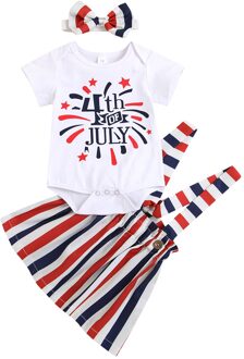 Citgeett Zomer Baby Baby Meisjes Pak Set Brief Afdrukken Korte Mouw Romper + Gestreepte Jarretel Rok Onafhankelijkheid Dag 0-18Months 3M