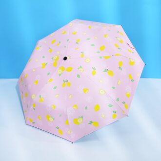 Citroen Cartoon Parasol Anti-Uv Zonnebrandcrème Fold Parasol Winddicht 3 Vouwen Zonnige en Regenachtige Paraplu voor Kids roze