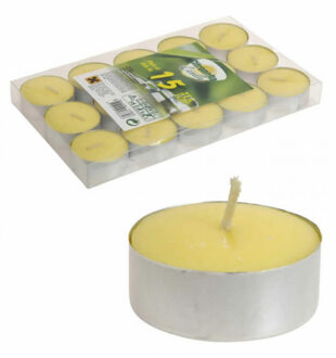 Citronella geurkaars theelichten - 15x - waxinelichtjes - 4 branduren Geel
