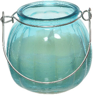 Citronella kaars - glas - blauw - 15 branduren - D8 x H8 cm - geurkaarsen