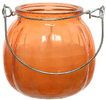 Citronella kaars - glas - oranje - 15 branduren - D8 x H8 cm - geurkaarsen