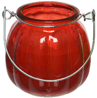 Citronella kaars - glas - rood - 15 branduren - D8 x H8 cm - geurkaarsen