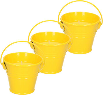 Citronella kaarsen - in zink potje - set 3x - geel - 5 branduren - geurkaarsen