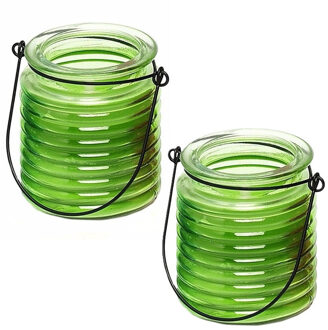 Citronellakaars - 2x - in groen geribbeld glas - 8 cm - insecten verjagen - buitenkaars
