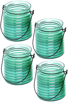 Citronellakaars - 4x - in blauw geribbeld glas - 8 cm - insecten verjagen - buitenkaars
