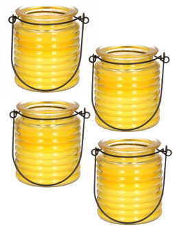 Citronellakaars - 4x - in geel geribbeld glas - 8 cm - insecten verjagen - buitenkaars