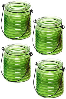 Citronellakaars - 4x - in groen geribbeld glas - 8 cm - insecten verjagen - buitenkaars