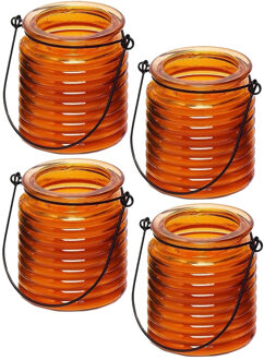 Citronellakaars - 4x - in oranje geribbeld glas - 8 cm - insecten verjagen - buitenkaars