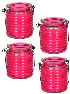 Citronellakaars - 4x - in roze geribbeld glas - 8 cm - insecten verjagen - buitenkaars