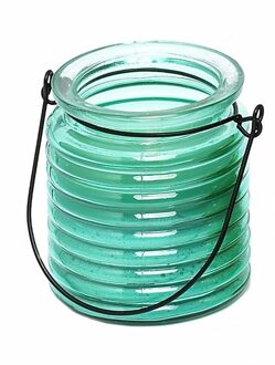 Citronellakaars - in blauw geribbeld glas - 8 cm - insecten verjagen - buitenkaars