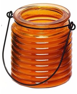 Citronellakaars - in oranje geribbeld glas - 8 cm - insecten verjagen - buitenkaars