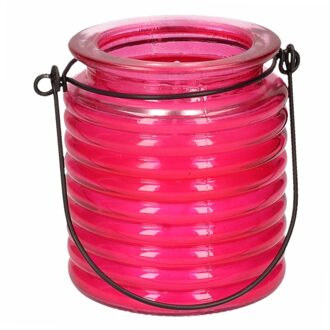 Citronellakaars - in roze geribbeld glas - 8 cm - insecten verjagen - buitenkaars