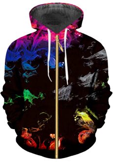 CJLM Leisure Sport Mens Zip Hoodies 3D Horrible Kleurrijke Bloem Gedrukt Man Rits Jas Casual Kleding Xxl