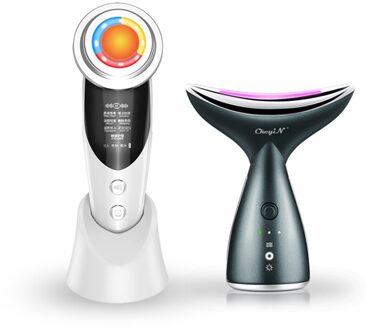 Ckeyin Ems Rf Led Photon Therapie Gezicht Lifting Machine + Led Facial Neck Massager Verwarming Anti Rimpel Verwijderen Huidverstrakking wit